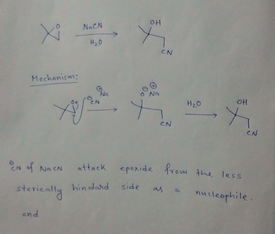 OH Na CN > H₂O CN Mechanism: o Na EN H₂O OH CN CN EN of Nach attack epoxide from the less hard sterically hindari side as a n
