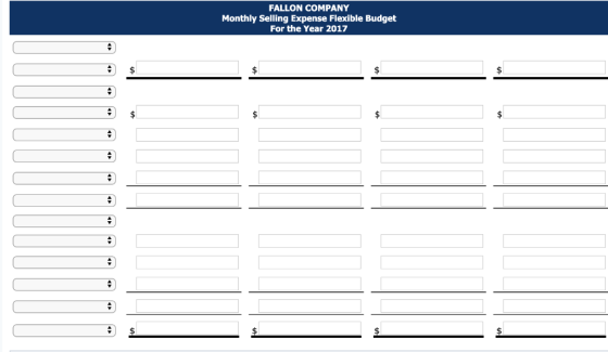 FALLON COMPANY Monthly Selling Expense Flexible Budget For the Year 2017