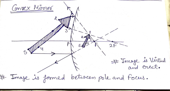 Convex Mirror & 2F 4 5 # Image is virtual and erect. # Image is formed betweens pole and focus.