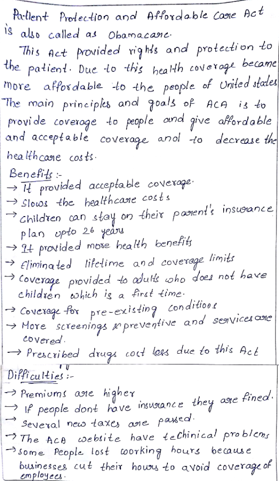 Patient Protection and Affordable Care Act is also called as Obamacare. This Act provided rights and protection to the patien