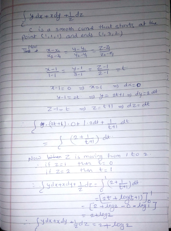 Sy dx + xdy +Idz C is a smooth cume that starts at the point (1,1,1) and ends (1,3,2) Now The x-x4 - 4-4 - 2-2 - X2-24 Y2-4 Z