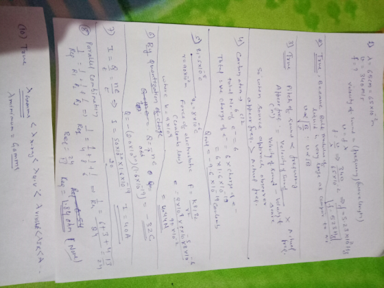 1) 65cm = 65x10m v = 340 m/s fa? Ud prequery, wavelengt) Velocity of sound - Hų > Pho2 = -5:23 16 Hz 5237 True SYD Became Bul