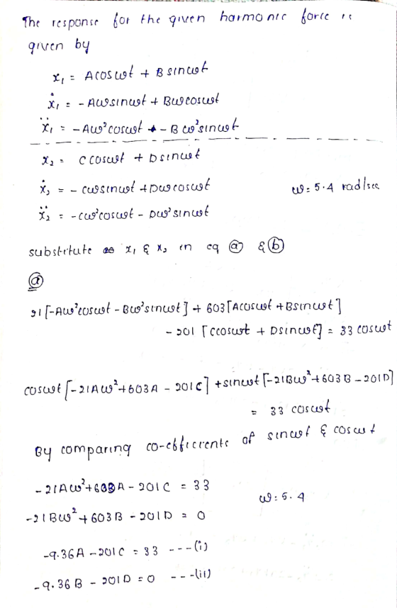 The response for the given harmonic force given by yoouis & + yon sout = X zorsoana + yonuisont- :X uisom g - fonsoocon- ;