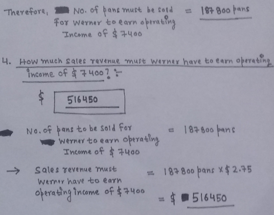 Therefore, = 187 800 fans I No. of pans must be sold for Werner to earn operating Income of $7400 4. How much sales revenue m