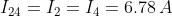 I_{24}=I_{2}=I_{4}=6.78\,A