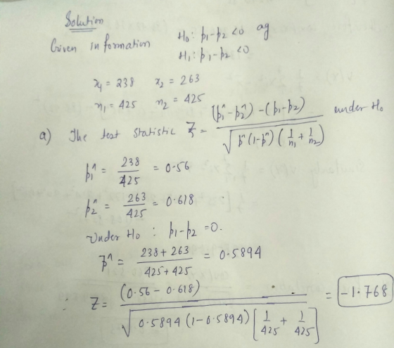 Solutim Criven information Hopi - pz Lo ag Hip-hz 20 34 = 238 27 = 263 , = 425 m2 = 425 167-62-(bi-p2) ender Ho a) J (1.6) (