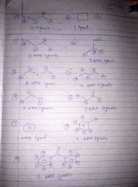 -RADN PAGE u signals . I signal 4 NMR signals. 3 NMR signals. 2 Nme signals. it wir signats Eon 3 NMR signats 3 WM STYata tot