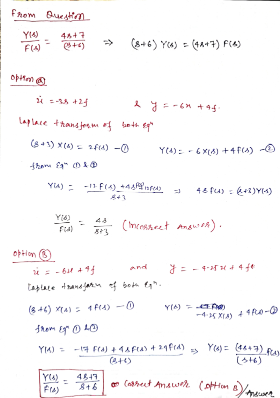> option @ ů = -38 +2f (8+3) X(6) = 2f(s) - 0 -4.25X16) + 4 Ad) - from Question Y(3) 4877 (876) (8+6) Y63) = (48+7) F(B) & y