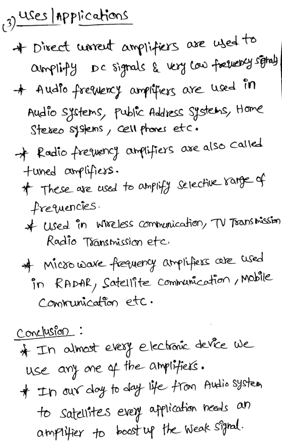 (3) uses lapplications * Direct current amplifiers are used to amplify DC signals & very low foecuency signals. * Audio frequ