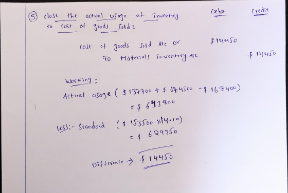 ③ inventory Debit credit close the actual usage of to cost of goods sold: $14450 cost of TO goods sold Alcor Materials invent