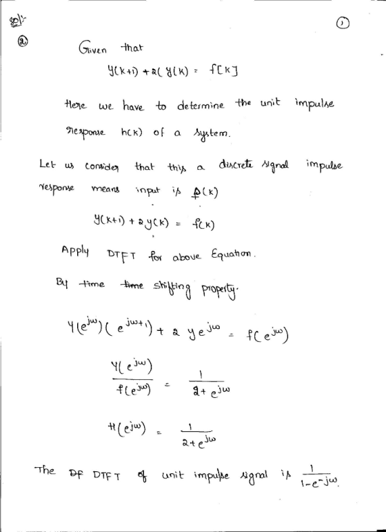 that iven Hepe we have to determine the unit mpulne © espone hck) of a Artem u) conside that thi» aduci naim Apply DTFT o abo