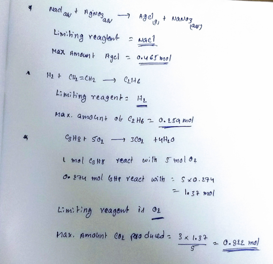 Nach the Nad awt Agings Agele + Nanoz Taar? Limiting reaglent - Nac? Max Amount Agel - 0.465 mol Het CH₂=CH2 - C2146 Limiting