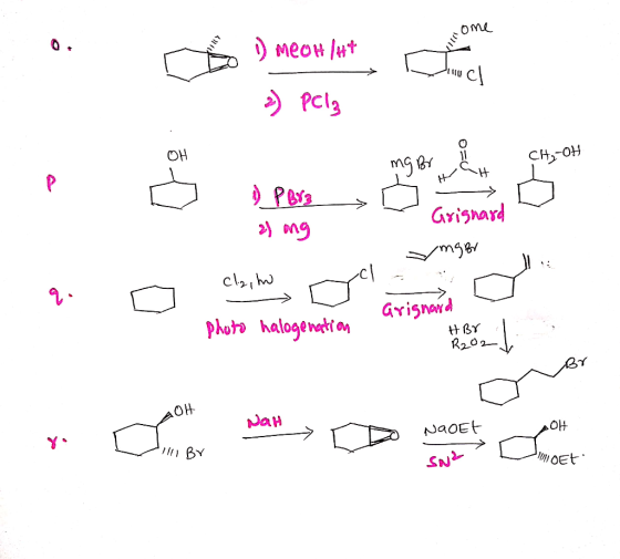 nome 1) MeOn 18+ X 2) Pelz CH, OH mg por HGH 1) PBrah Grignard 2) ong . .mger لم نه Cla, ha nyels phuta halogenation Grignard