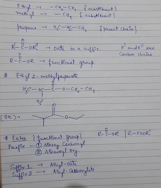 Ethyl - cu₂-CH₂. & substituent} methyl - CH₂ & substituent? propane - H₂ C4 C- CH₂ {parent chain} → Date as a suffix R and al