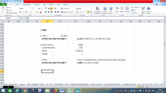BOND - Microsoft Excel (Product Activation Failed) Add-Ins View - 2x Σ AutoSum : A Dr General File Home Insert Page Layout Fo
