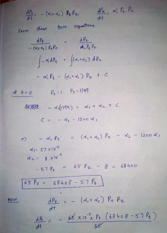 dt dpt - (est de) Pole dle & Pit, pz From these two equations dPt d P2 - (Qtd2) P2P2 di P P2 adpe - flatdz diz 2, P+ = (2, +