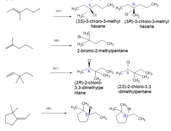 CH3 HC HC Hoc 06 HC HACCI C CH (3S)-3-chloro-3-methyl (3R)-3-chloro-3-methyl hexane hexane H3C H2c CH3 2-bromo-2-methylpentan