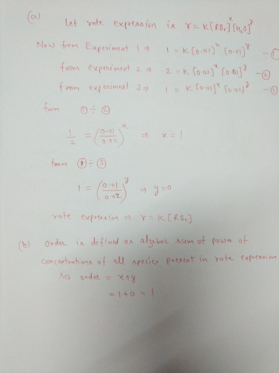 Let ate expreasion in rkR1 Now fom Expeviment 1 - K Co.o(o) from experiment 2 2-K fo02) o0 1 = Kloo foo from expeimedf 39 fro
