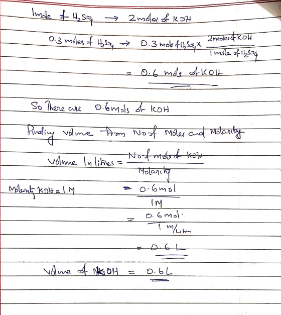 Imole of Hy sou → znola of kot 0.3 moles of Hysay → 0.3 mole fly Soqx . < 2moles of kolt Imole of 1504 - - 0.6 mole of Kolt S