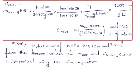 Crach = - mk HP g KHP X Imol KAP 204 220 KHP Imol NaOH - CX X- 4000 m 4 - 1L Imol KHP - X 1 mL Nach Vraolt Cirach = mkup x fo