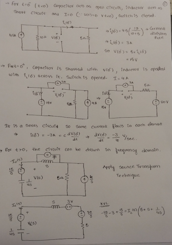 For t=0 (t.o) Capacitor acts as open circuit, inductor acts as I=0 ( Ult)=0 4+20) Switch is closed. Short Circuit and Current