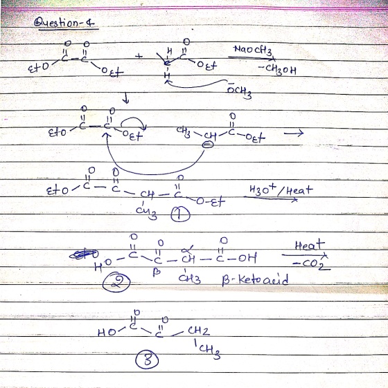 Question-4 o o Mao CH3. -CH3OH Etos 2cz Ob 20 3 \ CH . -- H3O*, Heat ...cuz o Heat Oh CC- Ico2 Ho-cara 13 B-keto aid ŽI CH2 C