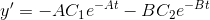 {y}'=-AC_1e^{-At}-BC_2e^{-Bt}
