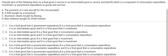 Classify each of the following Rems as a final good or service or an intemediate good or service, and identify which is a com