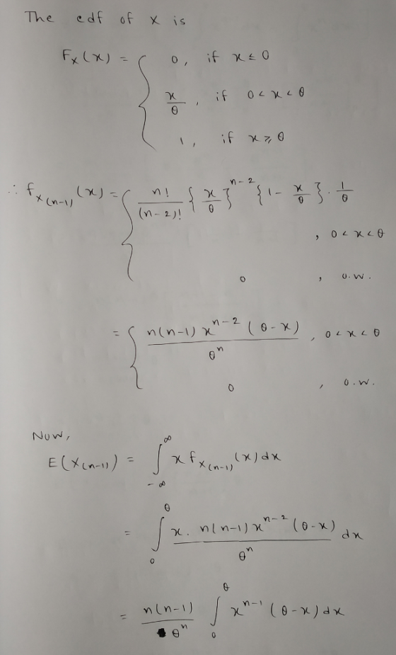 The edf of乂is (X.) (x)-n (n-2) .w M 2 0 Now χ.vn 1 n-1/X. (θ-X n(n-リ