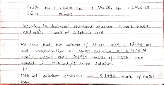 - Na2SO, lar) + 2 H2O H) H₂SO4 (aq) + 2NaOH (ay) _(1 mase) __ [2 male) - - According to balanced chemical equation neutralise
