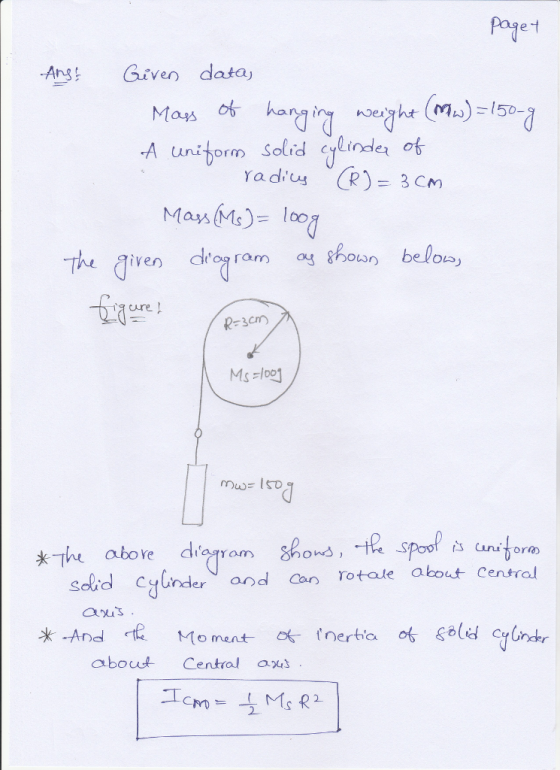 -Ary Given data Mas ha A unitorm Solid cylinder of radiu (R) = 3 CM -3cm Ms 늬001 Cnor ond Solid cyunder od an otale about central And about Central ap4s 2