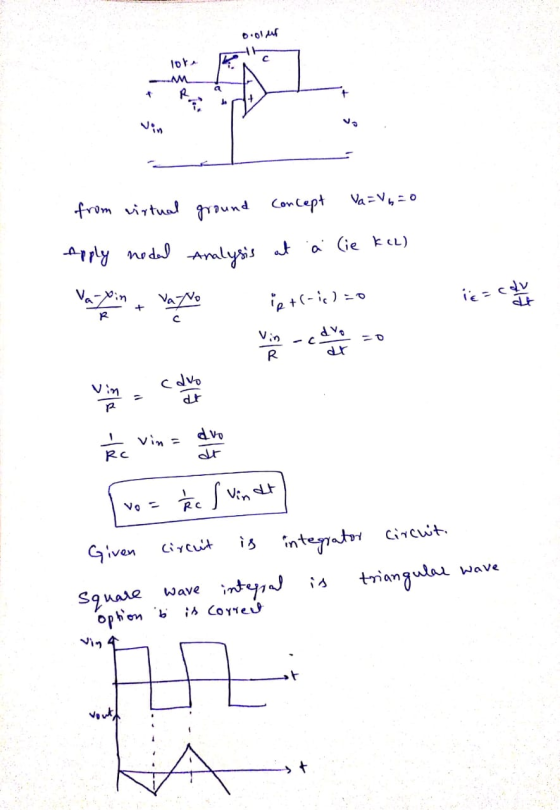b olur с 1o MM Va=v=0 from virtual ground concept Apply nedal Analysis at i Sie kcL) la No ie=car at R vin dro R dr Vim R cav