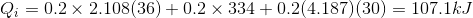 Qi 0.2 × 2. 108(36)+ 0.2 × 334+0.2(4.187)(30)-107. 1 kJ