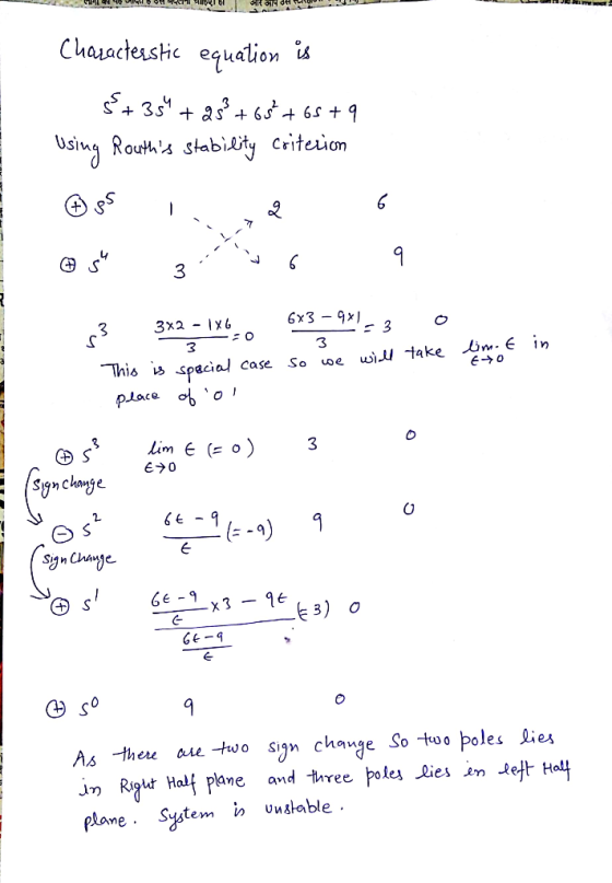 ChalactesHc e@kauon ㅨ Using Rout stabisty criteion Sln 3 3x2 - Ix6 6x3 -9x J 3 This spacial case so ne uill take w. lace 3 S