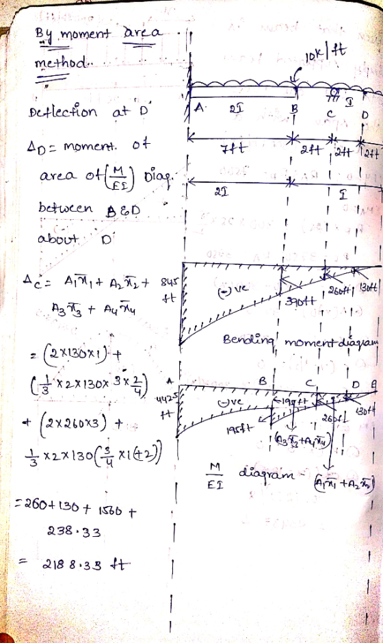 By moment arca .j method moment. Di 21 betocen s&D .- about 260 136 + 13bb t 238 33 8 8 33t