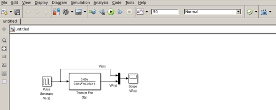 File Edit View Display Diagram Simulation Analysis Code Tools Help 50 Normal 8:00 untitled Puntitled Vs(s) M 0.05s 0.0152+0.0