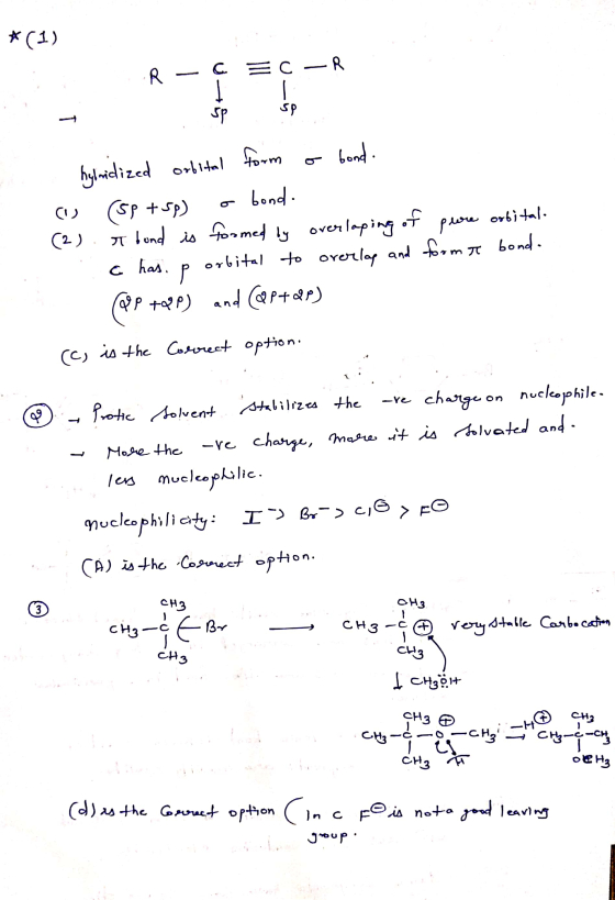 *(1) .R C-R - sp sp Orbital form (1) (می + SP) orbital. bond. hylnidized bond. (2) it bond is formed by overlaping of pore ha