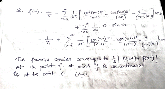 So, f(a)= ☆ + Ž HAI 2 (n-1)/n. los (1) cos(n+ (n-1) (no) o sinna. N2 + 2* eos (n-1) cos (n+1)* rese I (nt) (--)(n+) The fouri