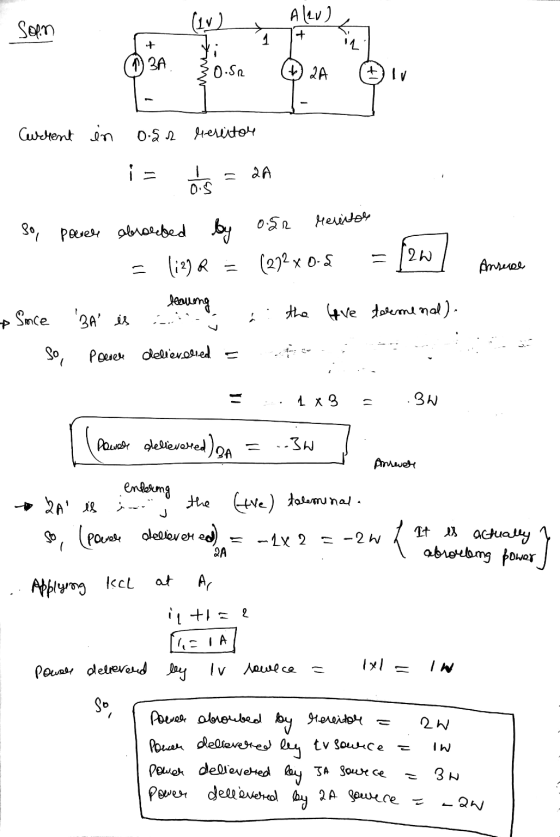 (2) Alzu), Som . 80.60 2A ② Current in 0.52 Meritor i = 1 = 2A so, pocele obroaded by osr revisor = 129Q = (232x0.4 = f2w / A