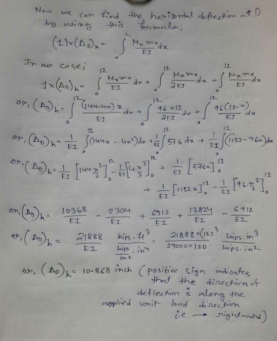 Now Can find the hosiont defteeron at D we this (L) (A), Mrmdx E1 In our case 12 2 Mam 12 Mardx 2 Et EI EI 12 12 (Ah 12 9C12-
