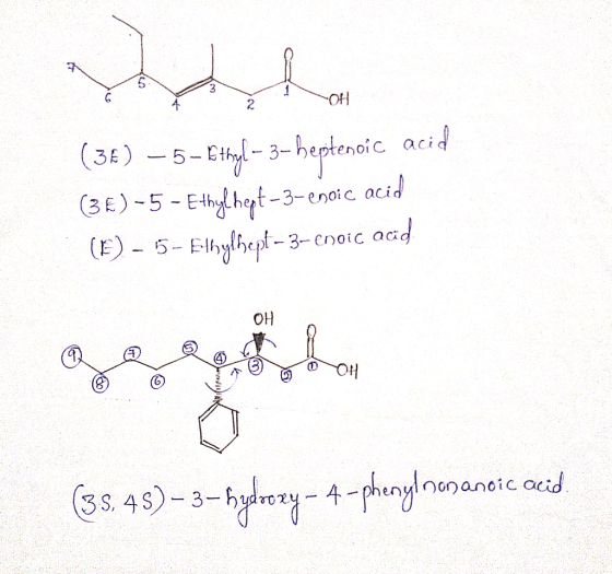 2 3 ŽOH (38) – 5 – Ethyl- 3-heptenoic acid (35) -5 - Ethylhept - 3-enoic acid (F) – 15 – Ethylhept - 3- cnoic acid OH 0 (35.4