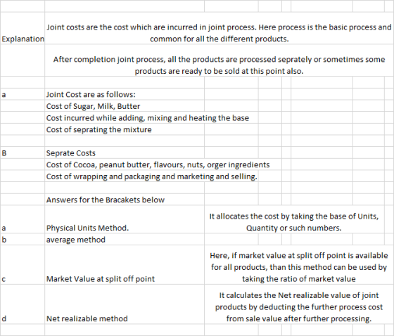 Joint costs are the cost which are incurred in joint process. Here process is the basic process and Explanation common for al