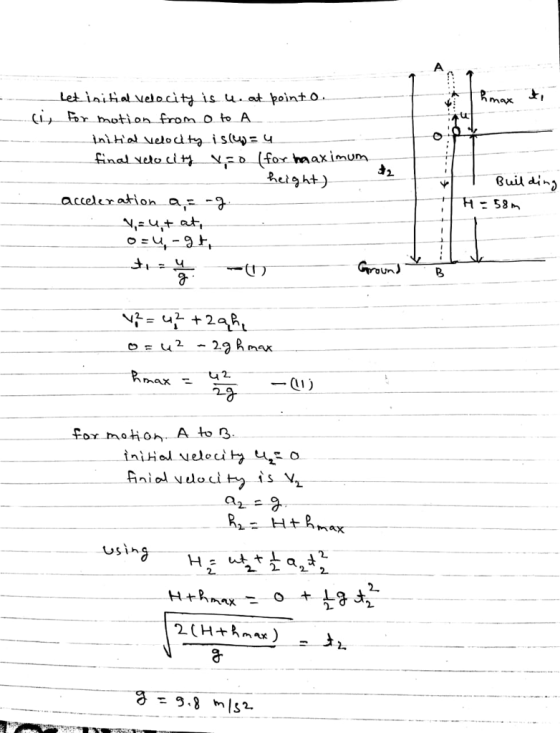 Let lniHal velocitH is uo pointo acceleration a: 乜) 7 u2. 2 - CI) max Eor moon A to 3 ujih - 9.8 ls2.