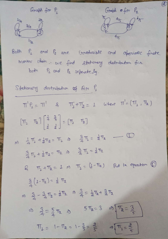 Graph ofor P2 4 0ths @ @ finite Both e and P are irreducible Markov chain we find stationary both Pe and Pa seperately. and a