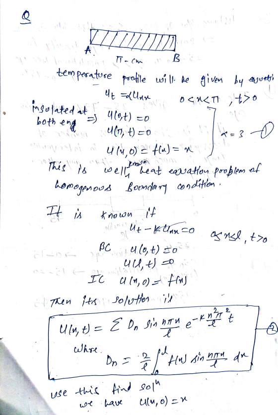 Q a Z22 А T-cm B temperature profile will be given by ensuels et =Muse ocut insulated at both eng end ( Tt) = 0 tro =) 410,t)