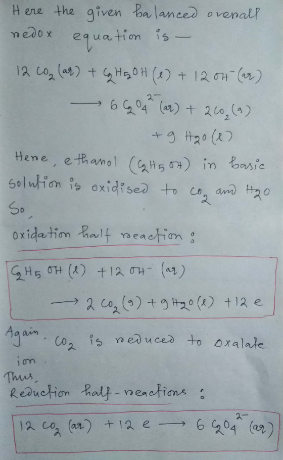 Here the given ba lanced o venall medox equation is 12 co (at) t 2HsH (A) 12 H) 27 6 204 (as) +20o, () +9 H20 (R) Hene, etham