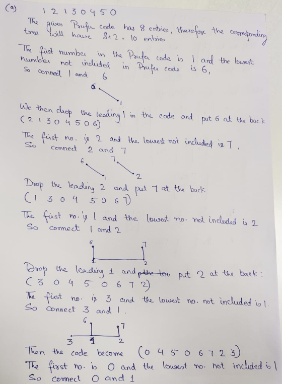 121304 50 The (a) given Prufe code will have tree has 8 entries, 8+2- 1o entries comrfonig therefoe the The füst number humbe