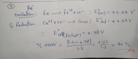 e Recluction oxidations fe fetere- ; Exi) = +0.44 v Cu²t+2e- luas) E Red = +0.34 v Fell (fe/uty z o. yov. 11.3-0.701 Dry % es
