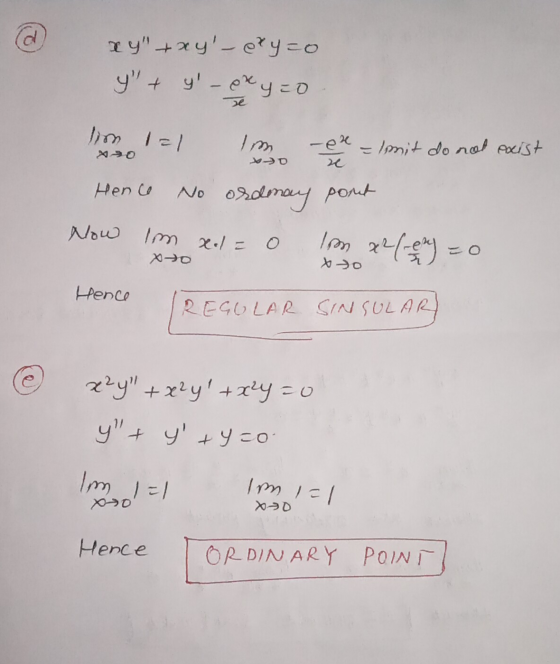 xy + xy-exy=0 y + y - oxy=0 Je lim 1=1 - en ze =lonit do not exist Hence No ordmay pont Now Im xel= 0 X>0 xto Hence REGULA