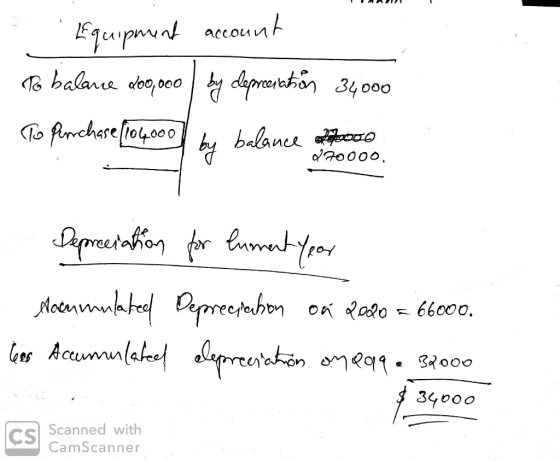 Equipmunt accoun t To balare doo,00 | by depreenation 34000 To finchase (io4000 balance ap toco 70000. by Depraerahon for lum